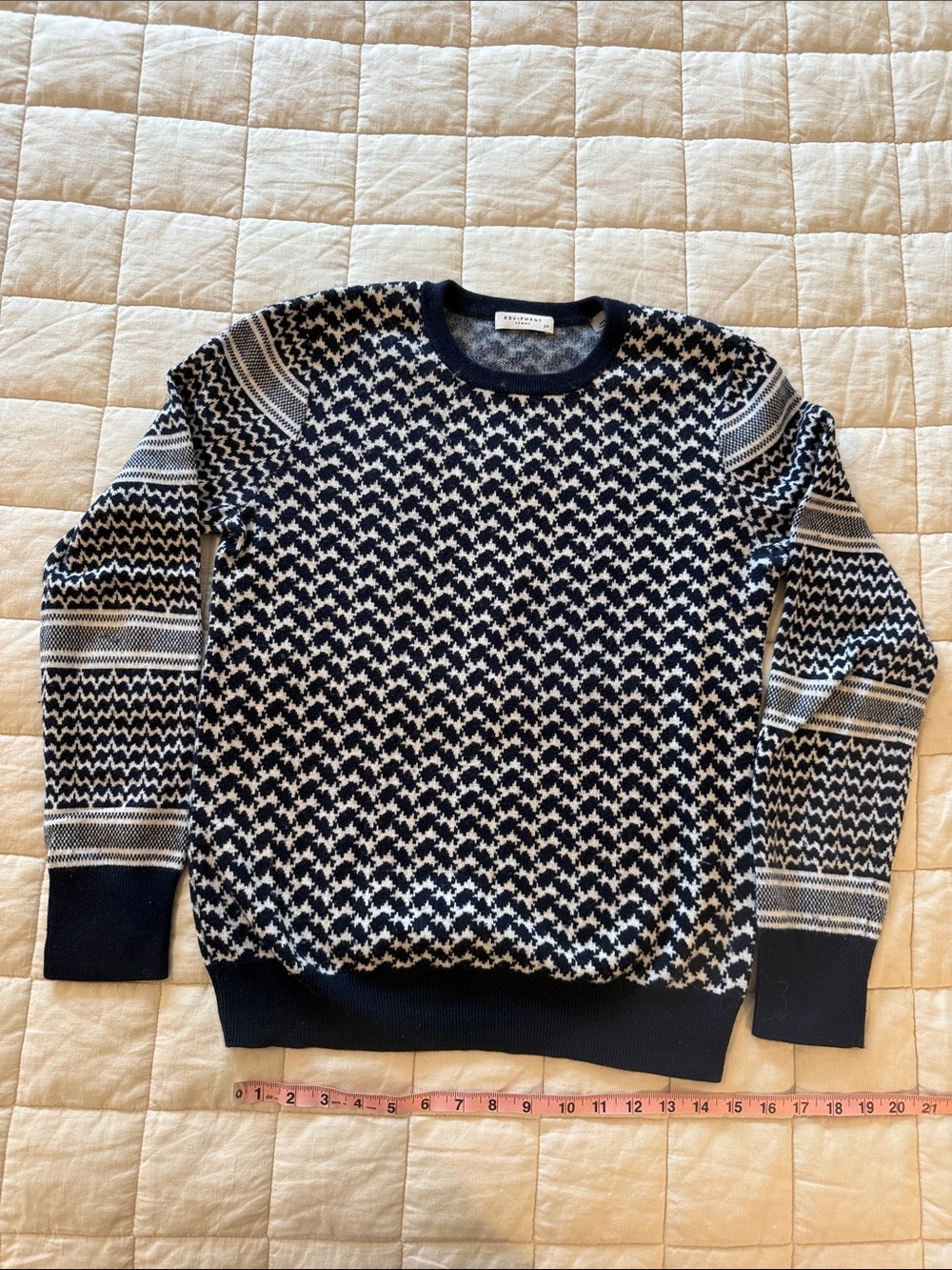 Equipment Navy and White Geometric Crewneck Sweater